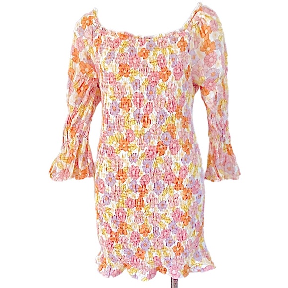 COTTON ON 70s floral shirred bodycon mini dress elastic 100% plastic! - Picture 2 of 10